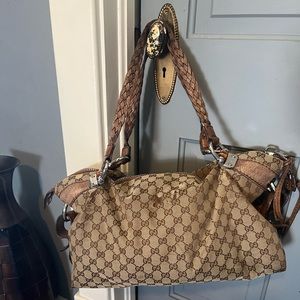 Vintage GG canvas bamboo bar tote XL